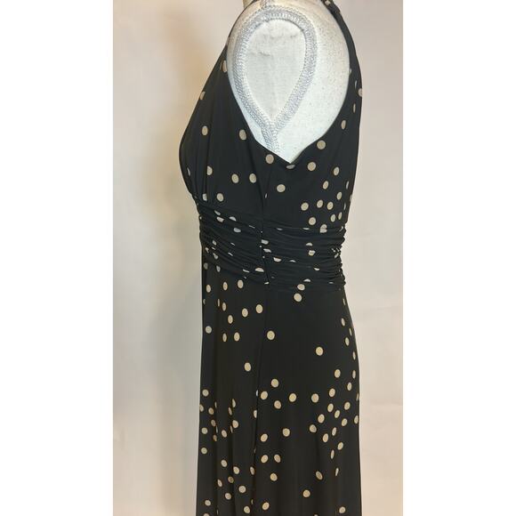 Evan Picone | Vintage Black Polka Dot Jersey Fit and Flare Midi Dress | 8 - Picture 8 of 17